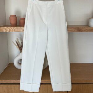 ZARA Cuffed Wide Leg Work Pants with Pockets - White - Large